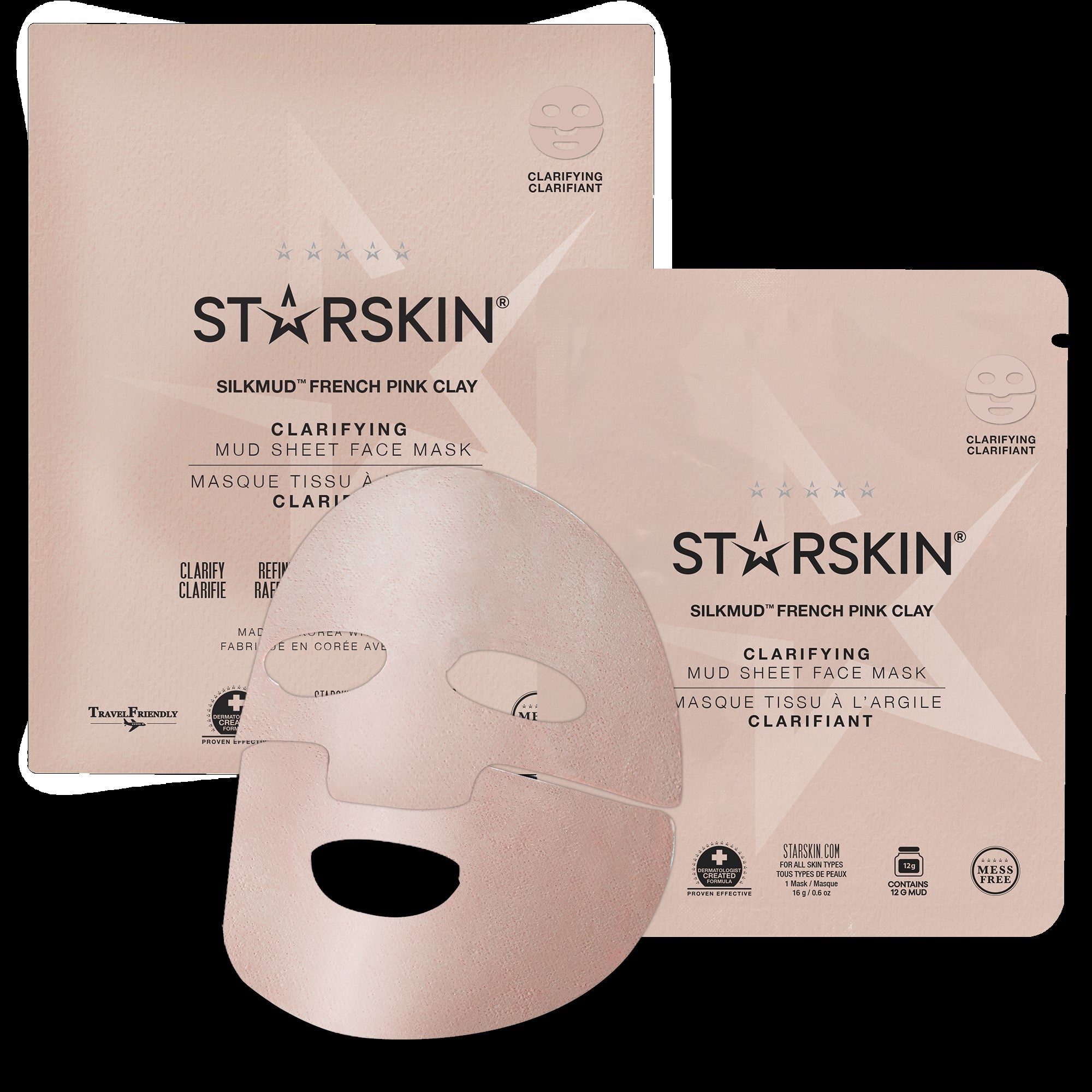 Starskin SILKMUD™ Pink French Clay Purifying - klärende Schlamm-Vlies-Maske für das Gesicht - kosmetikkaufen.shop