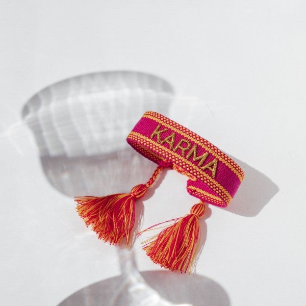 "KARMA" Statement Armband in altrosa/gold/orange mit Quasten im Hippie Style von Josemma - kosmetikkaufen.shop