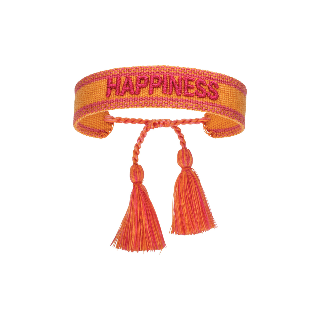 "HAPPINESS" Statement Armband in orange/dunkelrot mit Quasten im Hippie Style von Josemma - kosmetikkaufen.shop