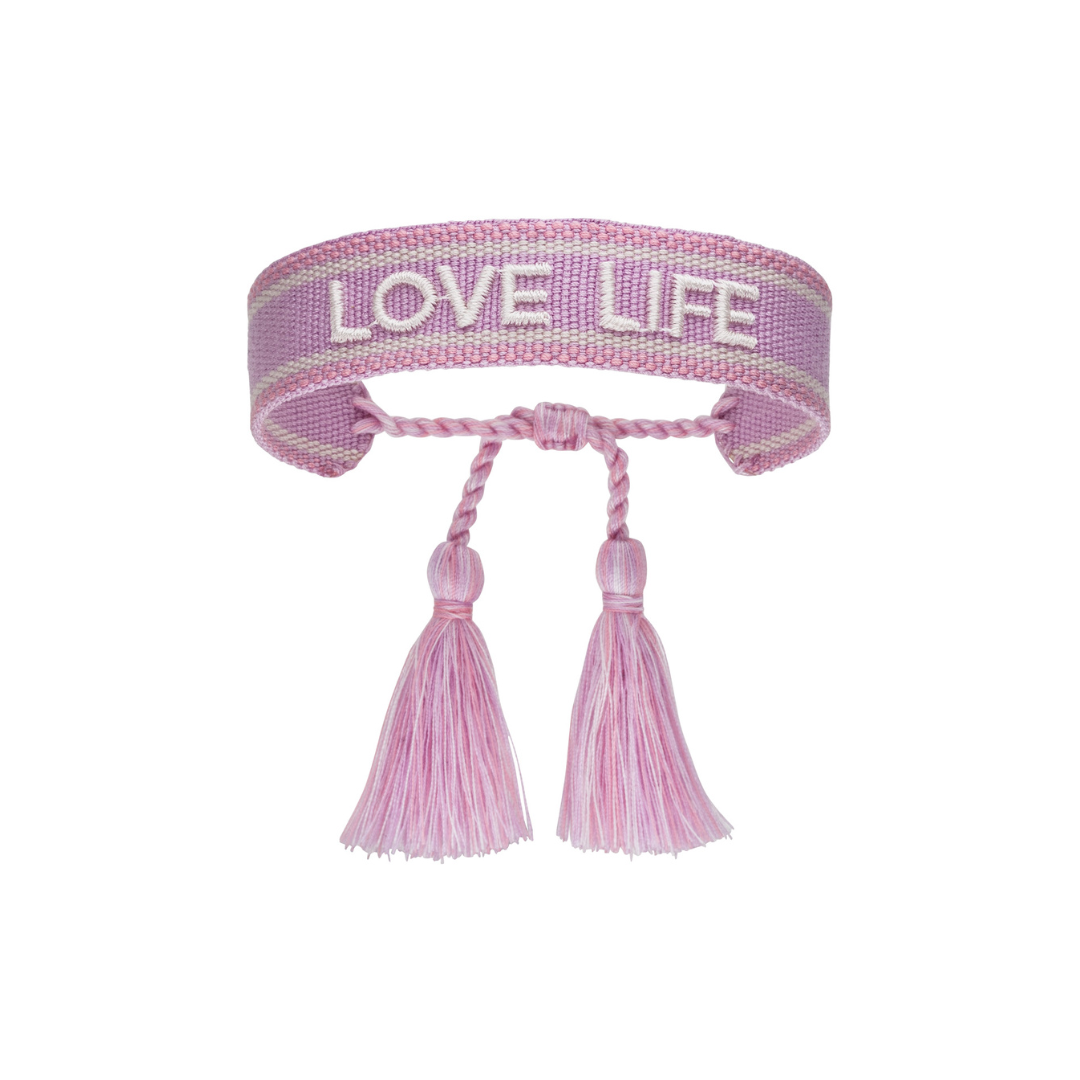 "LOVE LIFE" Statement Armband in flieder/rose mit Quasten im Hippie Style von Josemma - kosmetikkaufen.shop