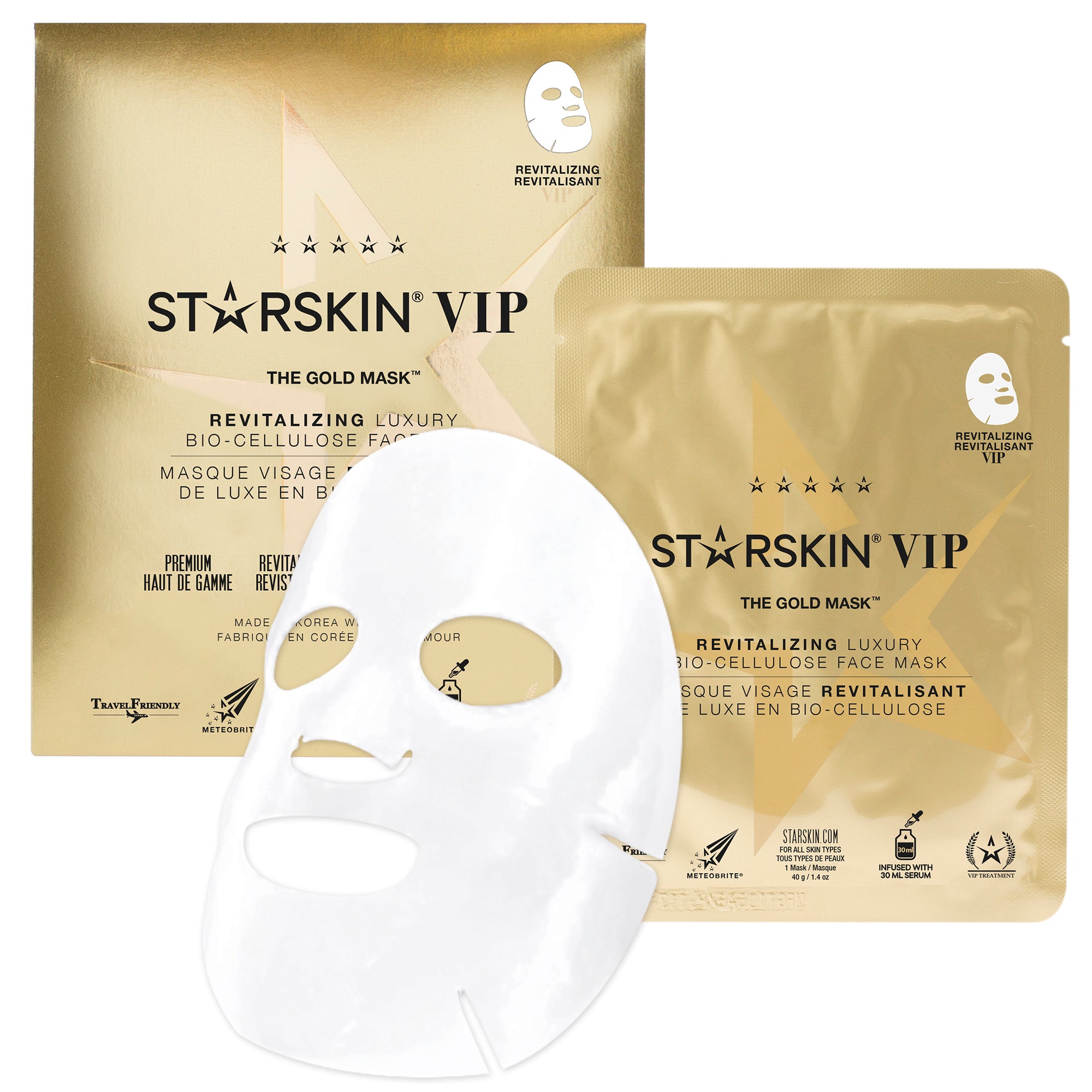 Starskin VIP THE GOLD MASK™ - Revitalisierende Kuxus Kokos Bio-Cellulose-Maske für das Gesicht - kosmetikkaufen.shop