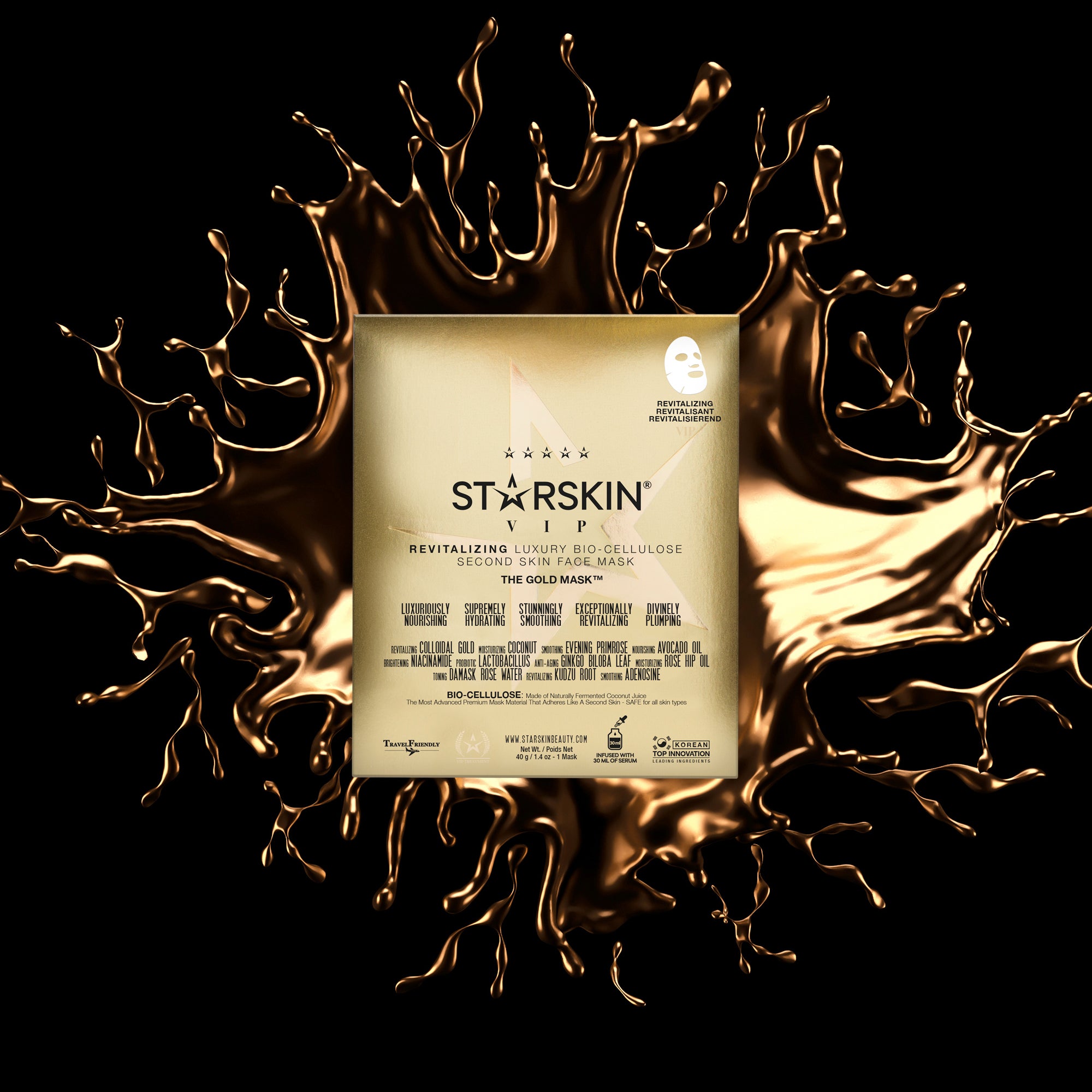 Starskin VIP THE GOLD MASK™ - Revitalisierende Kuxus Kokos Bio-Cellulose-Maske für das Gesicht - kosmetikkaufen.shop